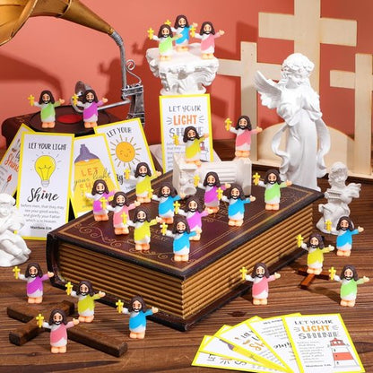 CroBlissful Mini Jesus Figurines - 30 Sets Glow in The Dark with "Let Your Light Shine" Cards | Perfect for Sunday School