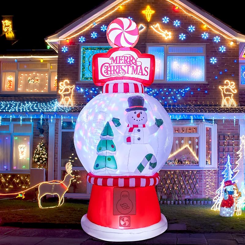 7.8FT Christmas Inflatable Snow Globe Decor with Rotating Lights - Outdoor