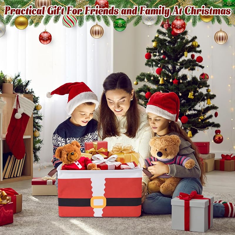 3 Pack Christmas Storage Baskets Collapsible Canvas - Santa Suit Variation