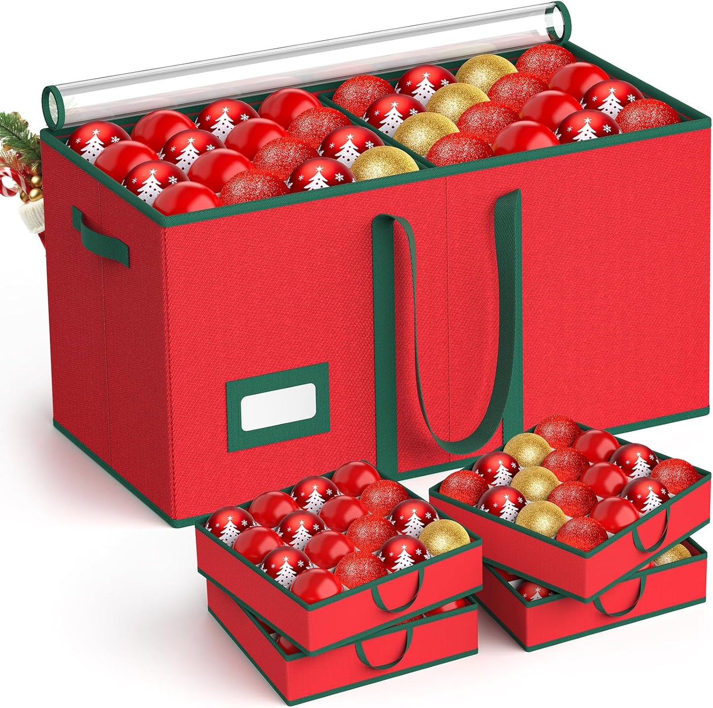 Skiennix Christmas Ornament Storage Box - Organize 128 Ornaments with Dual Zipper Closure & Adjustable Dividers | Large Holiday Decoration Container with 8 Trays