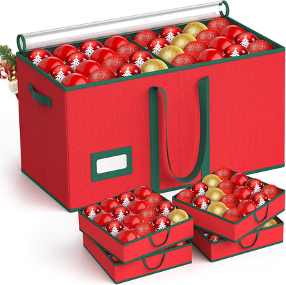 Skiennix Christmas Ornament Storage Box - Organize 128 Ornaments with Dual Zipper Closure & Adjustable Dividers | Large Holiday Decoration Container with 8 Trays