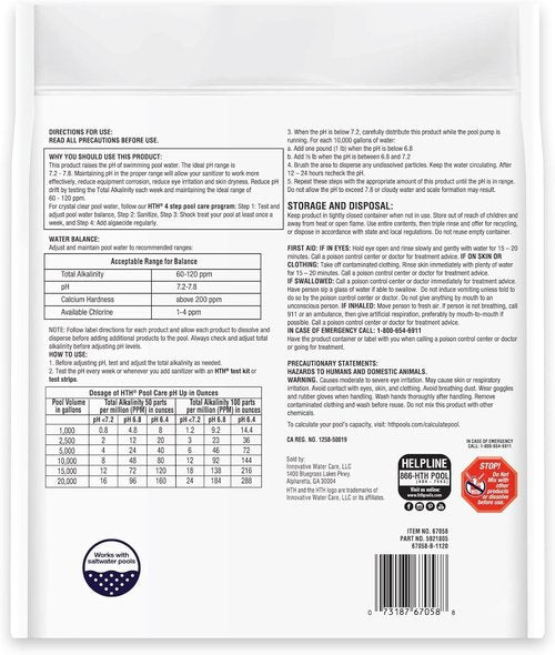 HTH 67058 pH Up Swimming Pool Care - Raises pH Levels | 4 Lbs of Essential Chemicals