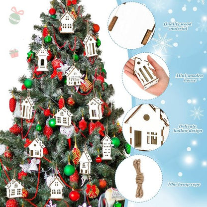 Coume Christmas Wooden Ornaments - 9 Pcs Rustic White House Cutouts for DIY Tree Decorations