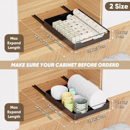 [2 Pack] Pull Out Cabinet Organizer Fixed With Adhesive Nano Film, Slide Out Drawers for Kitchen Cabinets, Roll out Shelf Storage for Kitchen Base Cabinet Organization, 11.8" W x16.5 D x 2.75" H