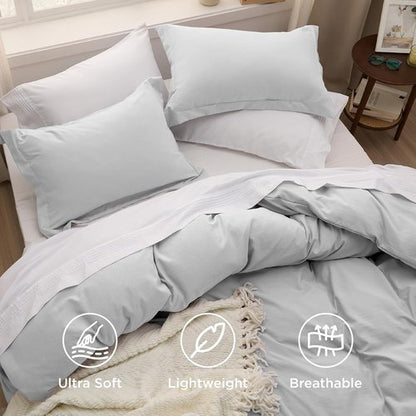 Bedsure King Size Duvet Cover Set - Extra Soft Light Grey 3-Piece Bedding with Zipper Closure & Pillow Shams