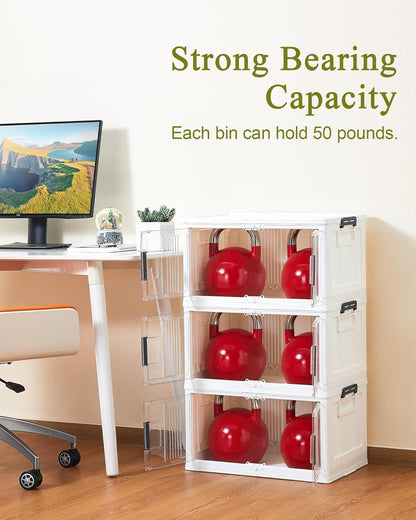 OlarHike 48QT Lockable Storage Bins - Collapsible Plastic Organizer with Lids & Wheels, 4-Pack