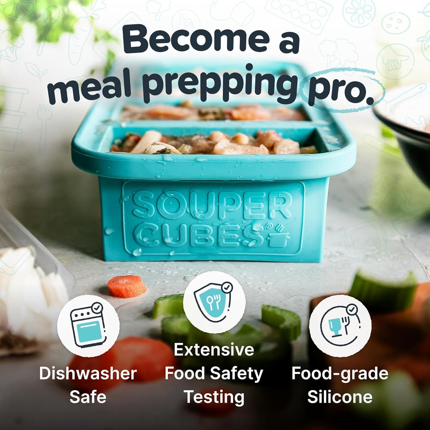 Souper Cubes 1 Cup Silicone Freezer Molds - Steel Reinforced Rim for Easy Meal Prep | Aqua - 2-Pack