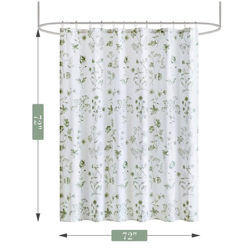 Martha Stewart Martha's Garden Shower Curtain Botanical Floral Print Cotton Shower Curtain for Bathroom, Spa Quality Modern Shower Curtains Standard Size, 72x72 Sage Green
