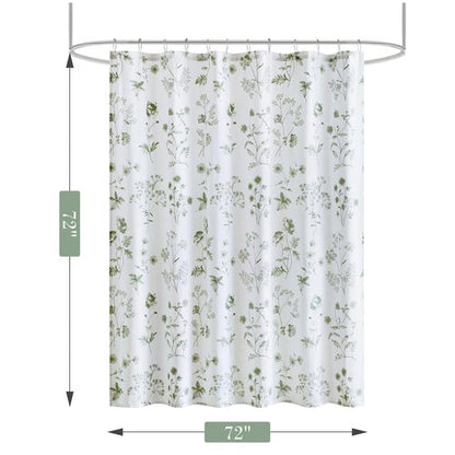 Martha Stewart Martha's Garden Shower Curtain Botanical Floral Print Cotton Shower Curtain for Bathroom, Spa Quality Modern Shower Curtains Standard Size, 72x72 Sage Green