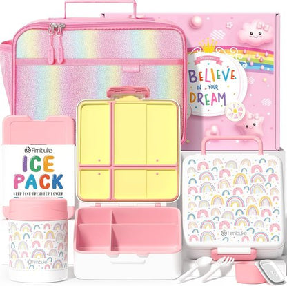 Fimibuke Kids Bento Lunch Box - Insulated 4-Compartment Design with Stainless Steel Food Jar & Utensils | Perfect Back to School Gift for Ages 3-12