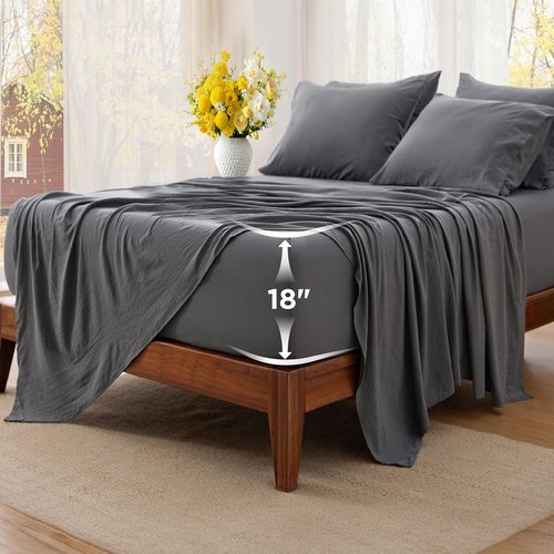 Bedsure Deep Pocket Queen Sheets - Ultra-Soft 6-Piece Set for 18-Inch Mattresses | Breathable Luxury Bedding in Grey
