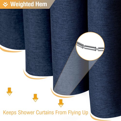BTTN Navy Blue Shower Curtain - Linen Textured Heavy Duty Waterproof Cloth Shower Curtain Set with 12 Plastic Hooks, Hotel Spa Luxury Simple Decorative Thick Fabric Shower Curtain for Bathroom, 72x72