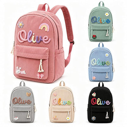 Personalized Kids Backpack with Name Embroidery, Corduroy School Bag for Girls & Boys