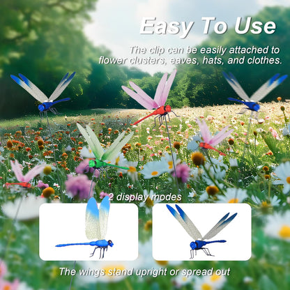 Skiennix 3D Dragonfly Clips - Decorative Garden Stakes | Fly Deterrent Hat Clips (12 Pcs)