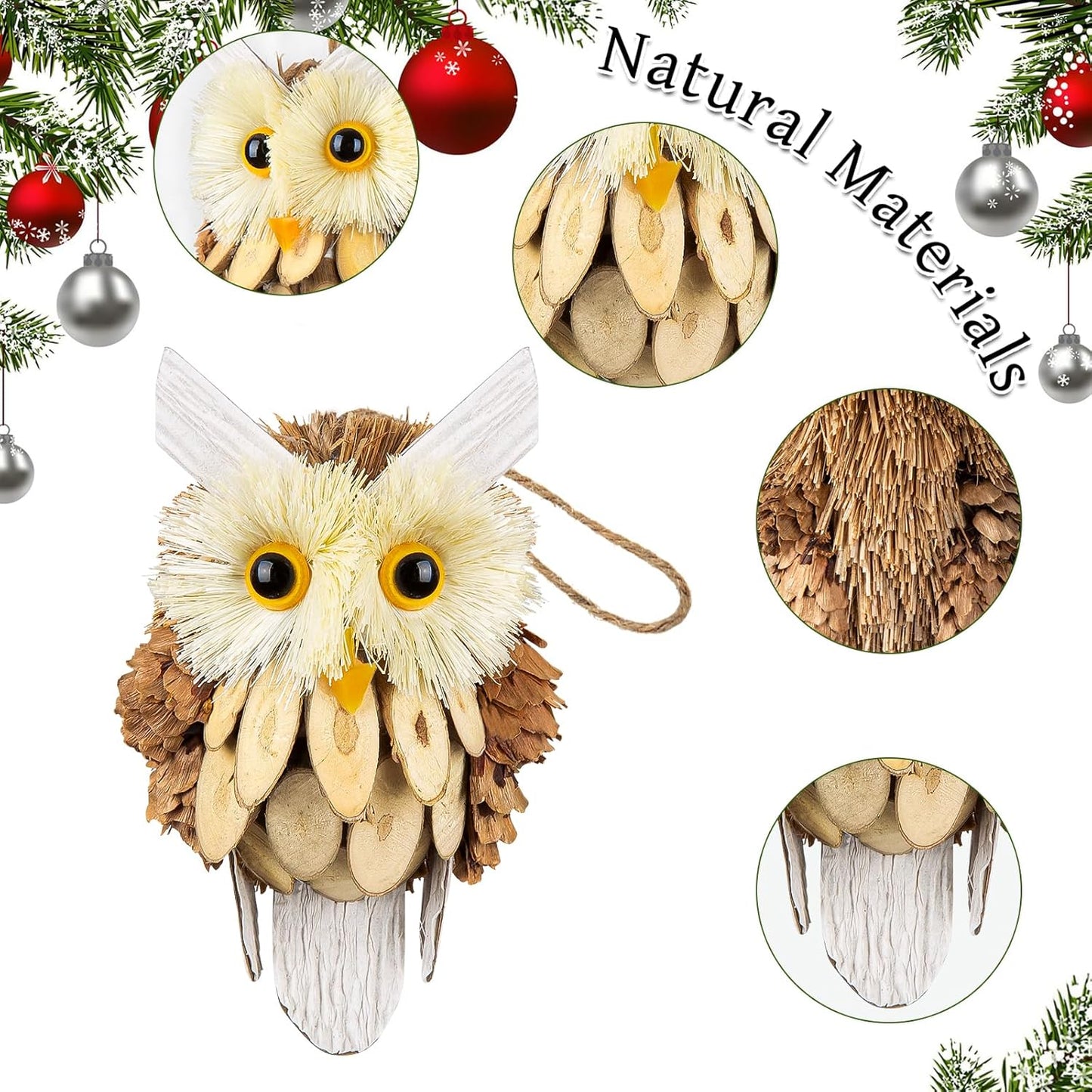 Woodland Christmas Ornaments by [Brand Name] - Handmade Owl Decorations for Rustic Trees | 4-Piece Set