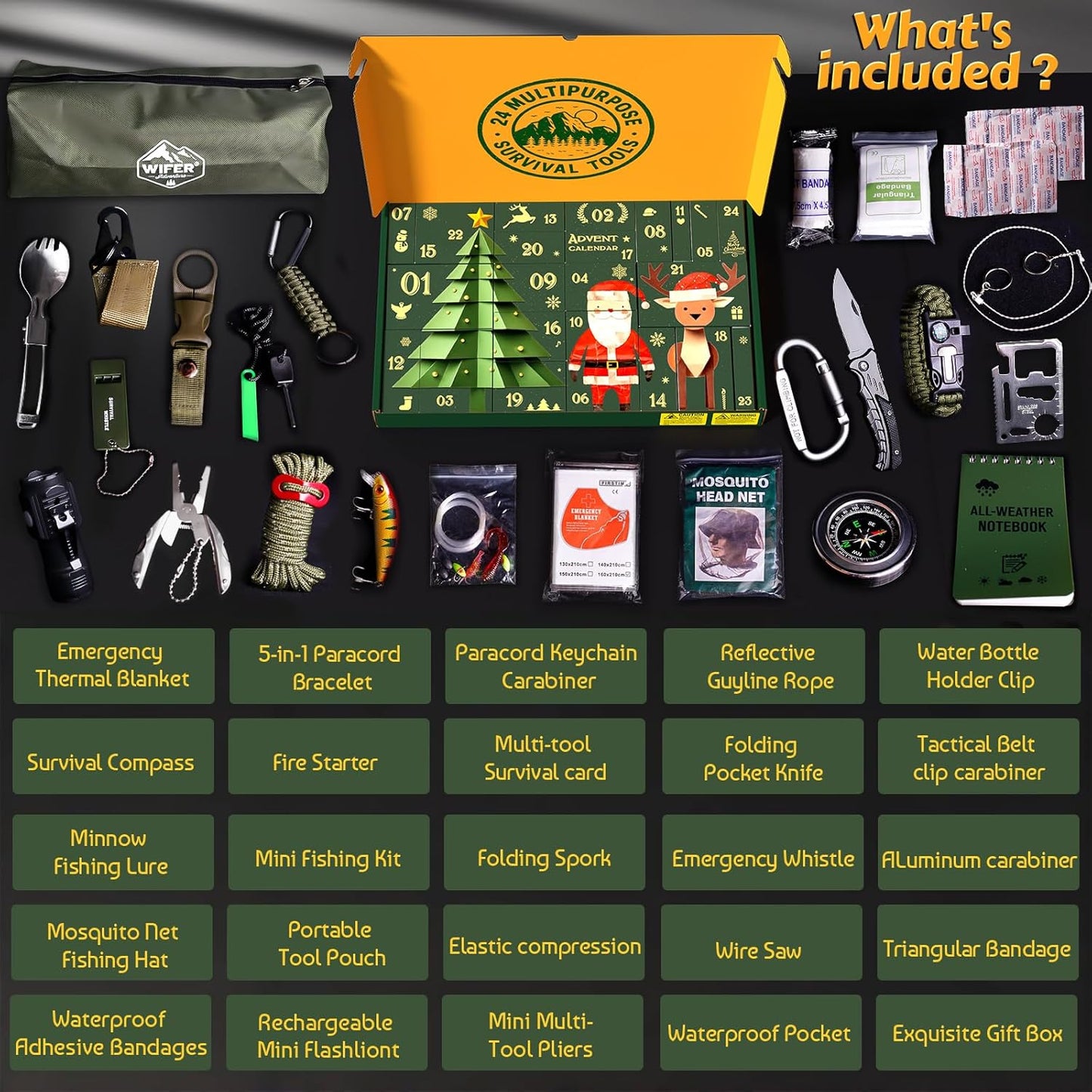 Survival Kit Advent Calendar 2025 - 24 Days of Essential Survival Tools for Outdoor Enthusiasts