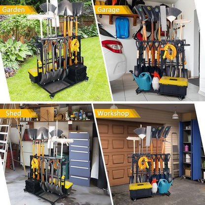 Garden Tool Organizer - Heavy-Duty Storage with Wheels | Large Holder for Lawn, Yard, Shed & Garage