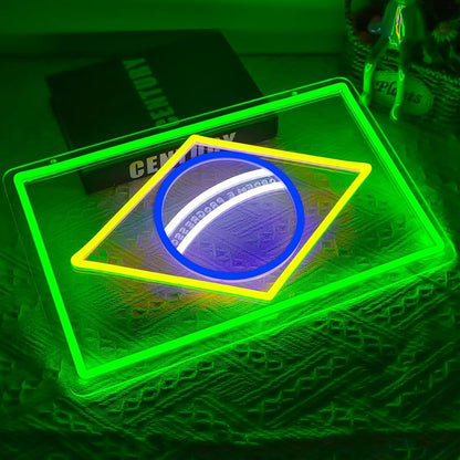 Brazil Flag Neon Sign - Dimmable LED Wall Light for Man Caves, Bedrooms & Garages