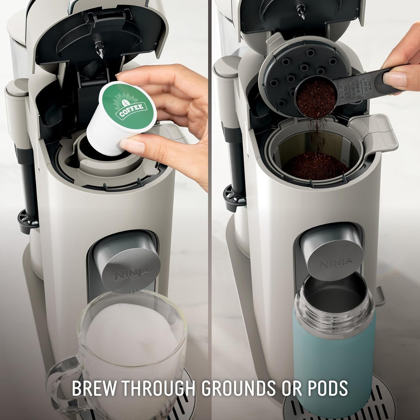 Ninja Pod & Grounds Coffee Maker - Single-Serve K-Cup Compatible with Built-In Frother | 56 oz Reservoir, Compact Design
