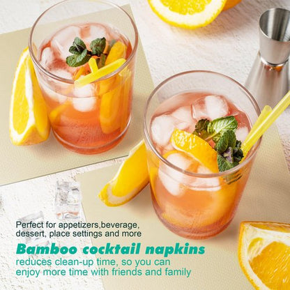 JINVOGREEN 500 Count Bamboo Cocktail Napkins Disposable 2-Ply 5.3 x 5.3 Inch Folded, Eco friendly Compostable Beverage Paper Napkins Bulk for Bars, Lunch, Parties, Restaurant and Everyday Use