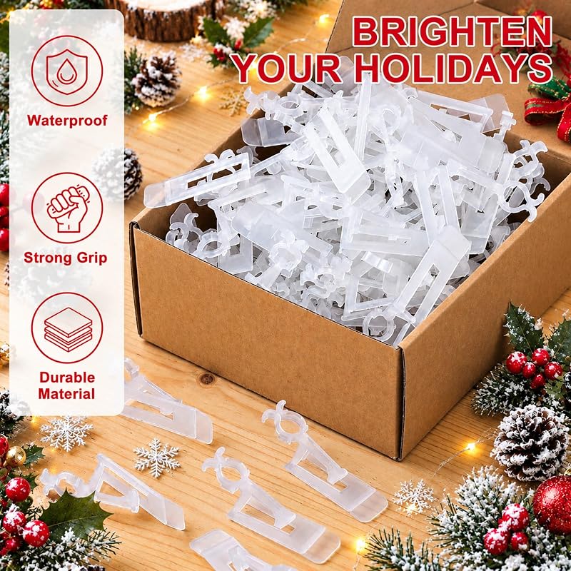 Gutter Light Clips for C7/C9 Christmas Lights - 200 Pack, Clear (Variation: Clear+200)