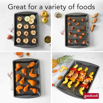 GoodCook Nonstick Carbon Steel Baking Pan with Raised Wire Rack - 15” x 10.5” | Perfect for Pizza, Bacon & More
