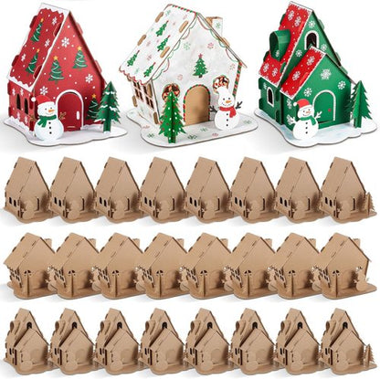Harloon Christmas Gingerbread House Kit - 24 Sets of DIY Cardboard Craft Decorations for Kids