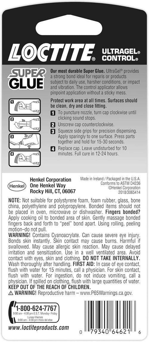 Loctite Super Glue Ultra Gel Control - Clear Instant Adhesive for Plastic, Wood & Metal | 0.14 fl oz