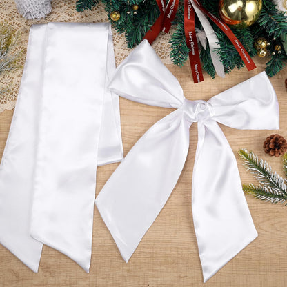 Skiennix 4 PCS White Satin Wreath Sashes - Blank Embroidery Accessories for Weddings & Holidays
