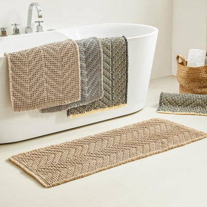 BULULOM Bathroom Floor Mat,Boho Bath Rug,Super Absorbent Bath Mat,Bathroom Rugs Non Slip Washable, Quick Dry Shower Mats, Ultra Soft Bath Mat Towel,Brown,18"*30"