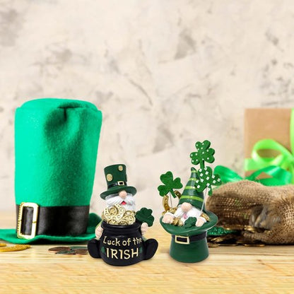 Gift Boutique St. Patrick’s Day Leprechaun Gnome Figurines - Set of 2 Irish Lucky Tabletop Decor with Gold Pot & Shamrocks