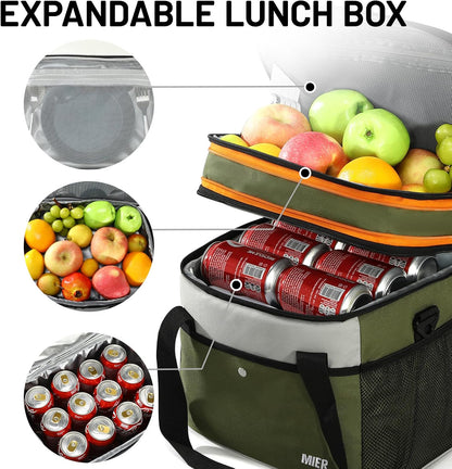 MIER Insulated Cooler Tote - Expandable 24L Lunch Bag for Work & Travel | Leakproof, Army Green