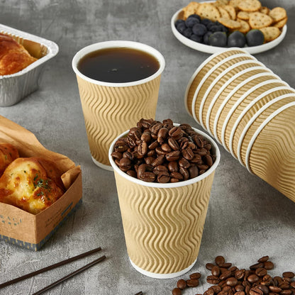 Skiennix 12 Oz Insulated Coffee Cups - 80 Count Ripple Wall Design for Hot Beverages