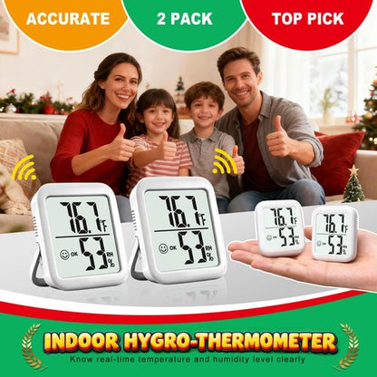 Antonki 2 Pack Room Thermometer for Home, Hygrometer Indoor Humidity Meter Gauge, Digital Temperature and Humidity Monitor Sensor for House, Terrarium, Incubator, Greenhouse - Battery Included