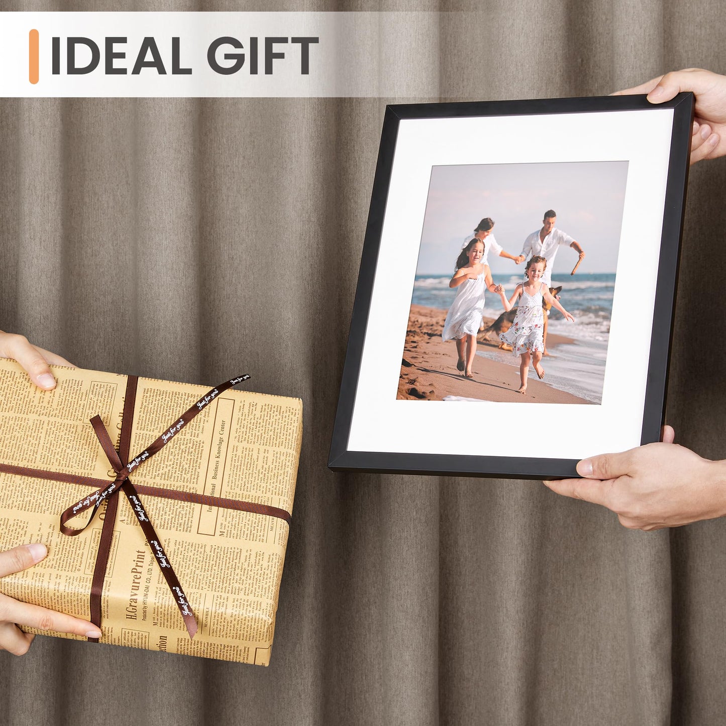 upsimples 11x14 Picture Frame Set of 3, Made of High Definition Glass for 8x10 with Mat or 11x14 Without Mat, Wall and Tabletop Display Photo Frames, Black