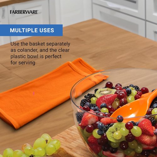 Farberware Pro Pump Salad Spinner - Easy-To-Use Bowl & Colander with Built-In Draining System | 6.6 Quart, Green