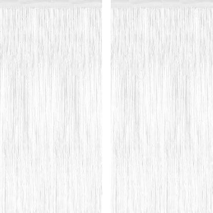 2 Pack Tinsel Backdrop - Metallic Foil Fringe Curtains for Parties | 3.28 x 7.05 Feet White Decor