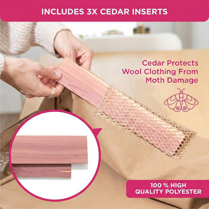 Cedar Storage Bag Organizer by [Brand Name] | Protects Bedding from Moths & Moisture | Set of 3 Beige Bags