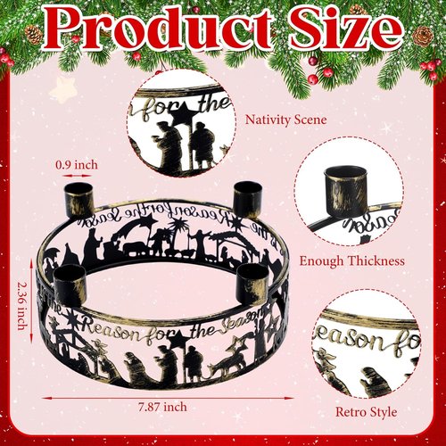 Blulu Advent Wreath Candle Holder - Rustic Nativity Scene Ring for Christmas Centerpiece | Metal Jesus Design
