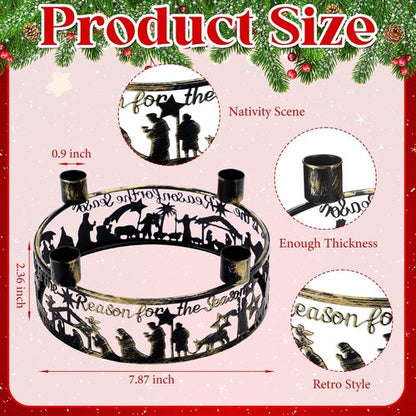 Blulu Advent Wreath Candle Holder - Rustic Nativity Scene Ring for Christmas Centerpiece | Metal Jesus Design