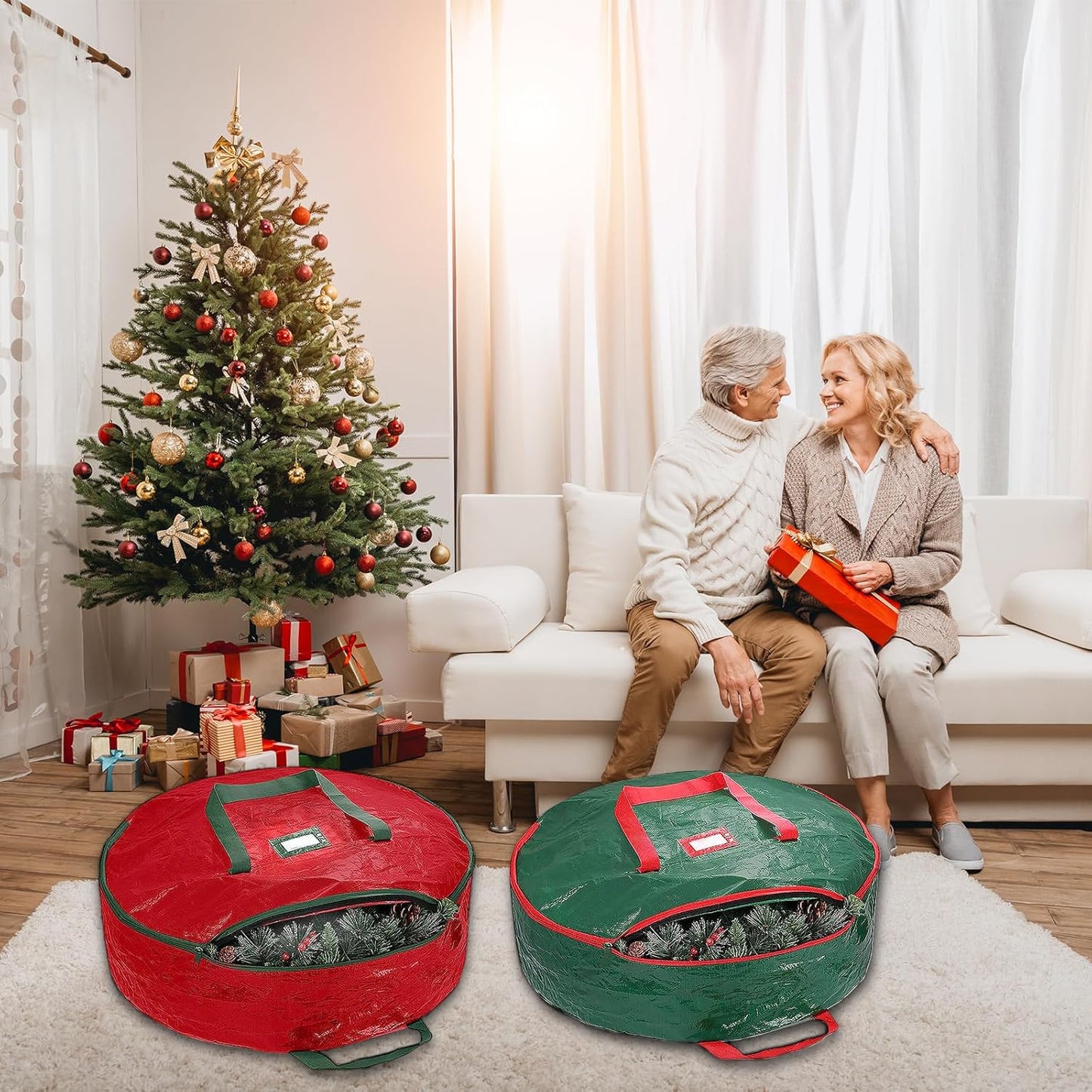 Regine Switzerland Christmas Wreath Storage Bag - 2 Pack 24" Heavy-Duty Xmas Wreath Containers