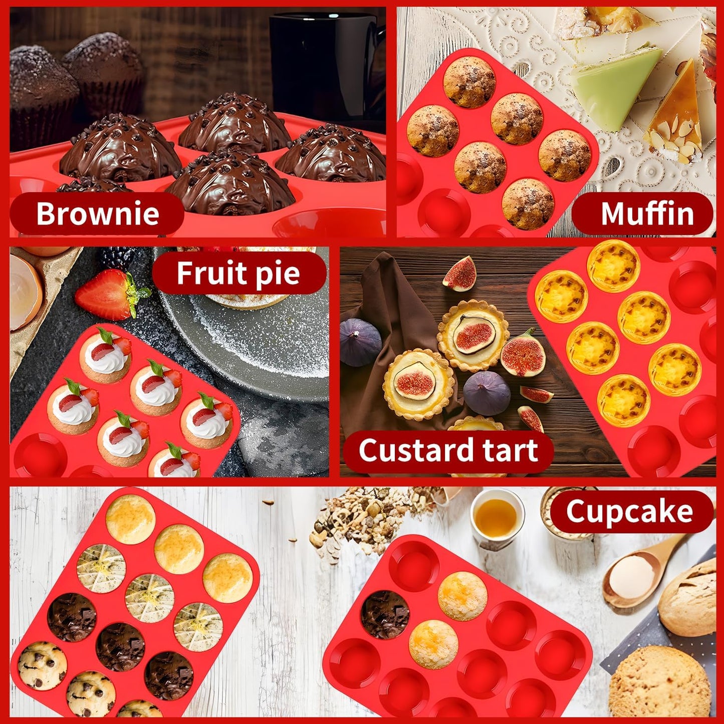 Skiennix Silicone Muffin Pan - 12-Cup Non-Stick Baking Mold for Muffins, Cupcakes & Tarts - Dishwasher & Microwave Safe