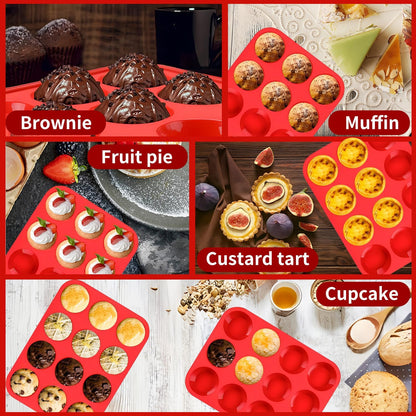 Skiennix Silicone Muffin Pan - 12-Cup Non-Stick Baking Mold for Muffins, Cupcakes & Tarts - Dishwasher & Microwave Safe