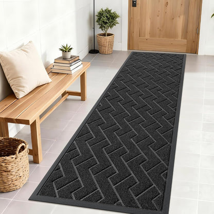 OLANLY Waterproof Front Door Mat - All-Season Indoor/Outdoor Doormat | Low Profile, Easy Clean, Herringbone Brick (Black, 71x23)