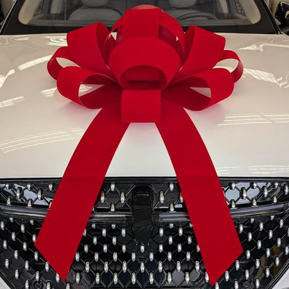 CarBowz Big Red Velvet Car Bow - Giant 30" Non-Scratch Magnet | Weather-Resistant Vinyl