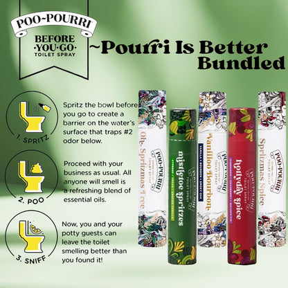 Poo-Pourri Travel Size Gift Set - 5 Pack Holiday Scents: Spritzmas Spice, Vanilla Bourbon & More | 10 mL Each