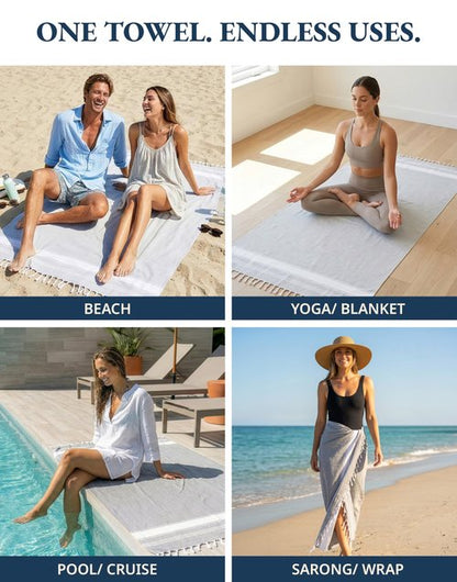 LANE LINEN Extra Large Beach Towels 2 Pack – Oversized 39"x71", Pre-Washed, Quick Dry, Sand-Free & Absorbent Pool Towels, Stylish & Lightweight for Women – Grey