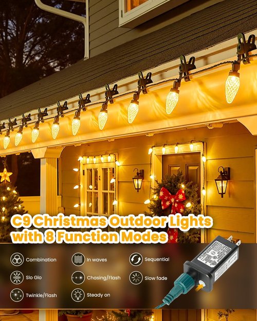 C9 Christmas Lights - 88FT 110LED Waterproof String Lights with 8 Modes | Warm White Outdoor Decor