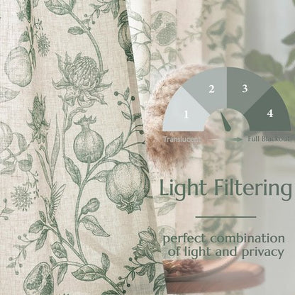 jinchan Linen Curtains Floral Curtain for Living Room 84 Inch Long Dark Green French Back Tab Light Filtering Toile Print Farmhouse Bedroom Curtains Window Drapes Set 2 Panels