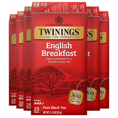 Twinings English Breakfast Black Tea - Flavorful & Robust Caffeinated Tea Bags | 150 Individually Wrapped Bags (Pack of 6)